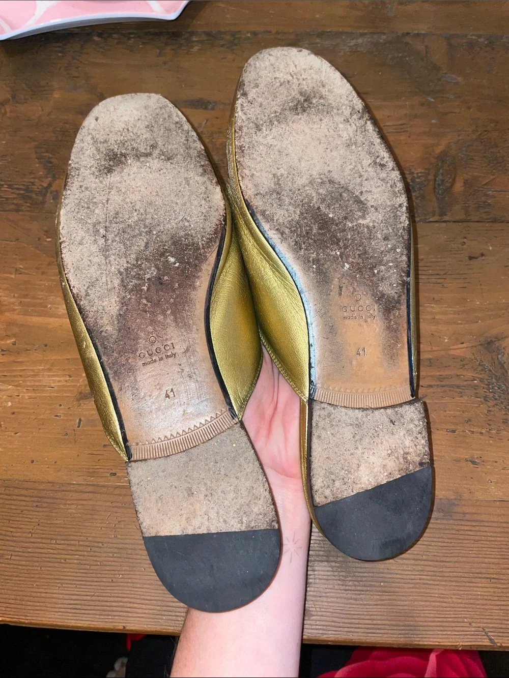 Gucci Metallic Gold Leather Slip-On Horsebit Mules